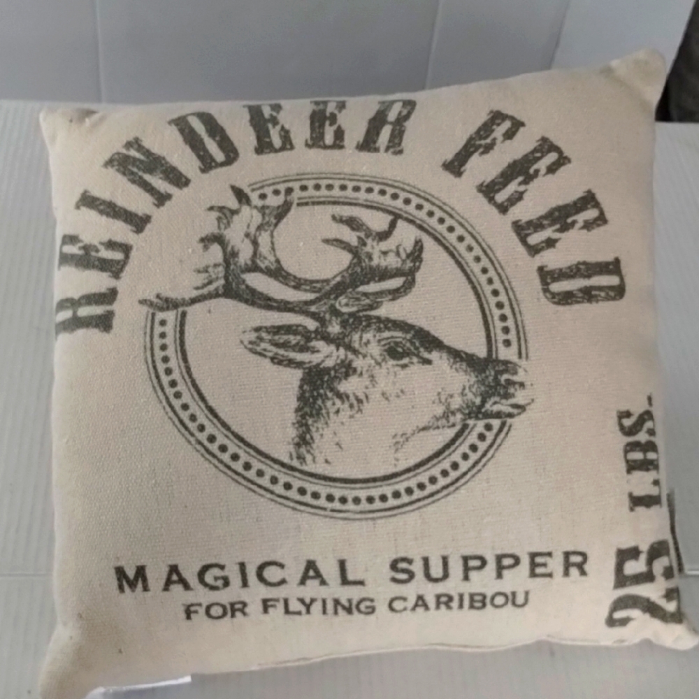Reindeer Feed Decorative Pillow Square 16 x 16 tan country western hunter lodge